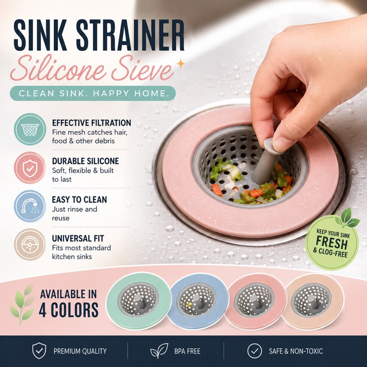 Silicone Sink Strainer for Hair & Food Waste