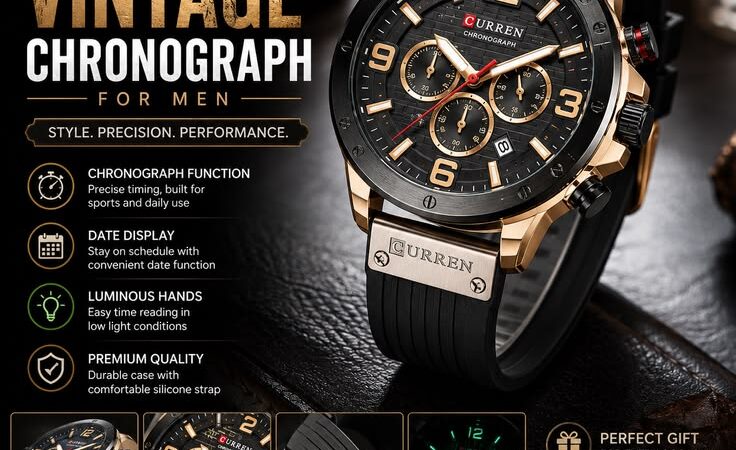 CURREN Luxury Vintage Men’s Watch | Sports Chronograph Quartz Watch with Luminous Display & Date
