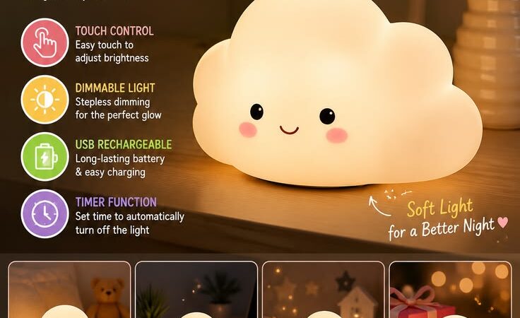 ☁️ Cloud Night Light | Touch-Control Dimmable LED Lamp with Timer & USB Rechargeable
