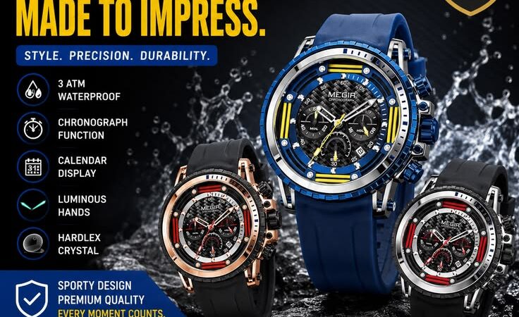 MEGIR Men’s Chronograph Quartz Watch – Waterproof Sport Silicone Strap Luxury Wristwatch