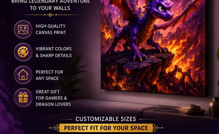 Spyro Dragon Battle Canvas Poster | Custom Fantasy Wall Art Print for Bedroom, Gaming Room & Home