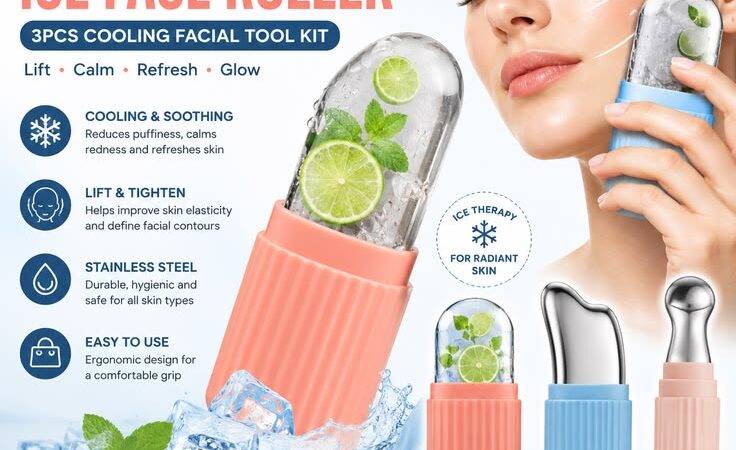 3PCS Stainless Steel Gua Sha Ice Face Roller Set | Cooling Facial Massage Tool for Puffy Skin