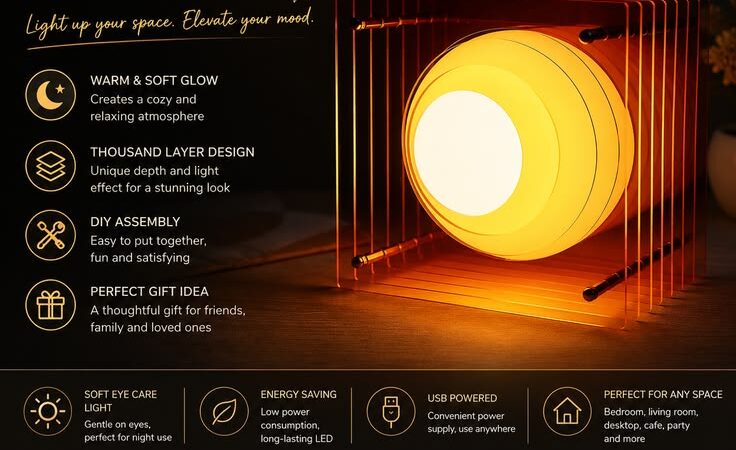 DIY Acrylic Thousand Layer Moon Lamp | 3D LED Night Light for Bedroom & Home Decor | Modern Ambient