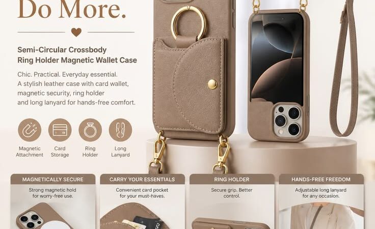 Magnetic Crossbody Wallet Case with Ring Holder for iPhone