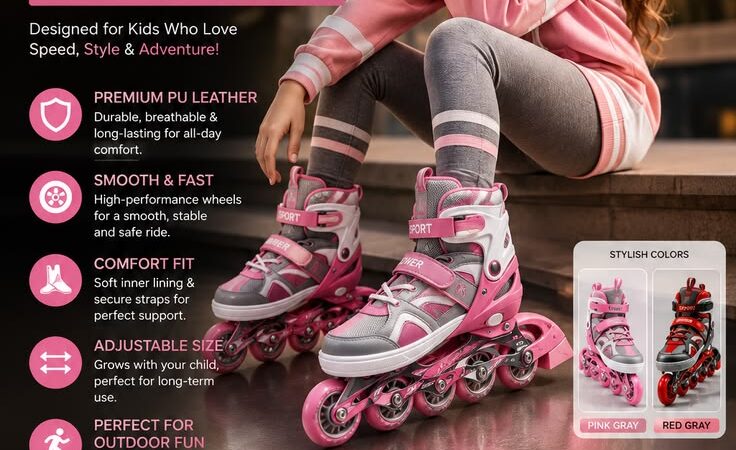 Girls Inline Roller Skate Shoes | Trendy Sport Wheels Sneakers for Kids Outdoor Fun