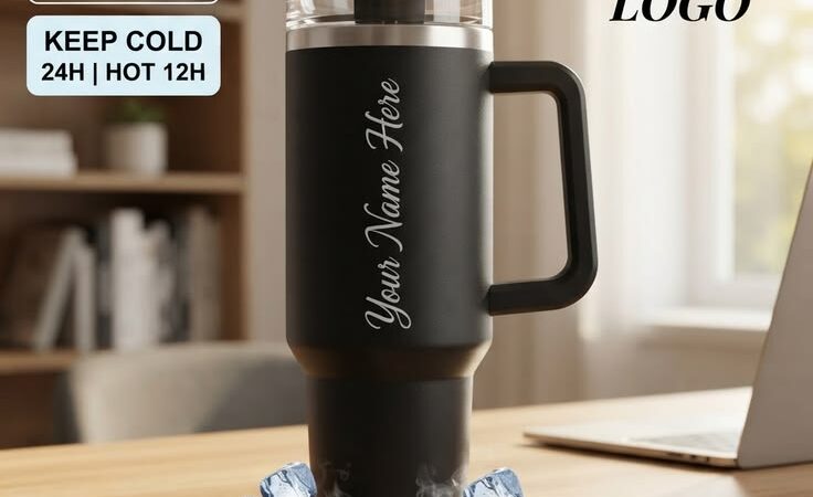 Custom 40oz Stainless Steel Tumbler with Handle – Your Name, Free Logo!