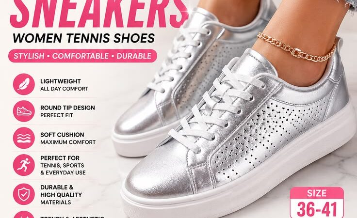 ✨ Summer Silver Women’s Sneakers | Lightweight Tennis & Casual Sports Shoes | Trendy Aesthetic