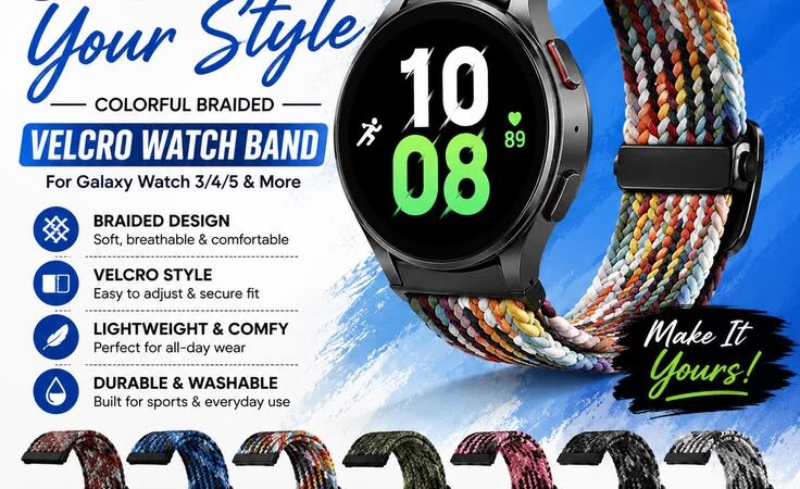 ⌚ Colorful Braided Velcro Watch Band – Universal Strap for Galaxy Watch