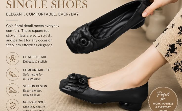 Flower Square Toe Flats for Women | Comfortable Slip-On Casual Shoes