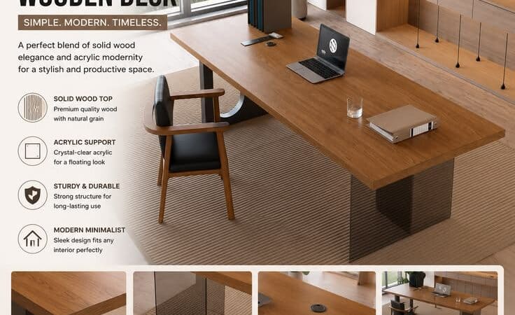 Italian Acrylic Floating Wooden Desk | Modern Luxury Office & Study Table