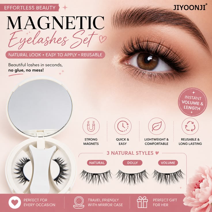 Reusable Magnetic Eyelashes Set with Tweezers | Natural Look Lash Extensions Kit | 3 Styles ✨