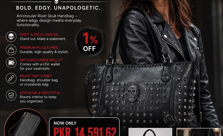 Make a Bold Fashion Statement! 🖤 Turn heads with the Annmouler Rivet Skull Handbag