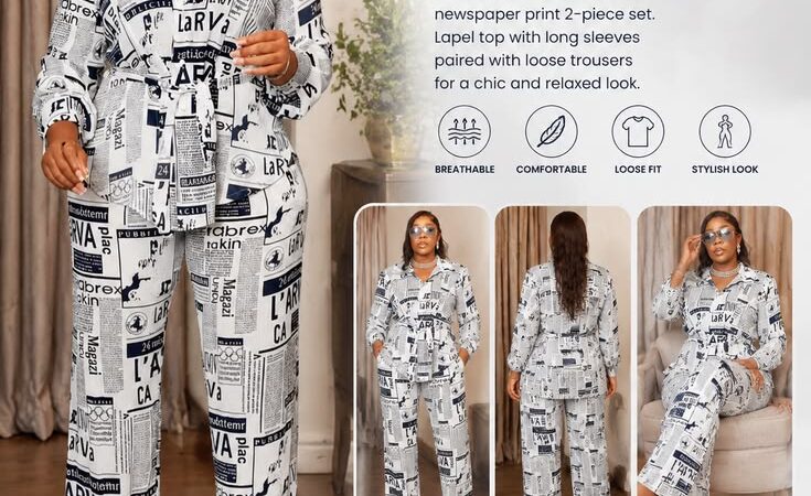 Trendy Newspaper Print Women’s 2-Piece Casual Set