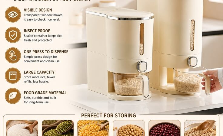 Large Press Rice Dispenser with Visible Storage Window