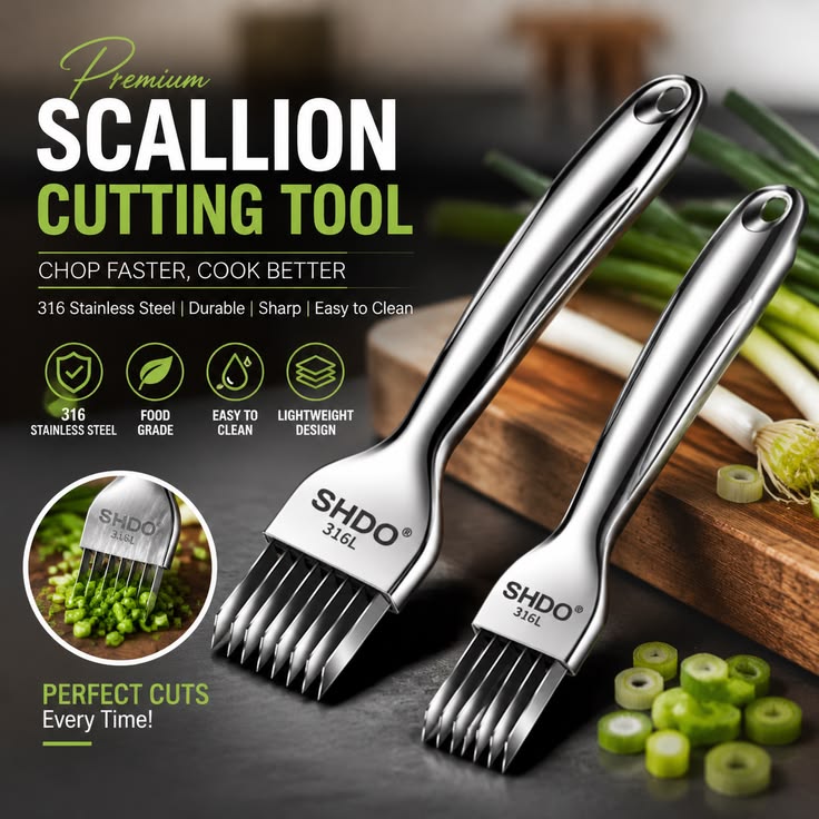 Scallion Cutting Tool – Premium 316 Stainless Steel Green Onion Cutter | Kitchen Gadget