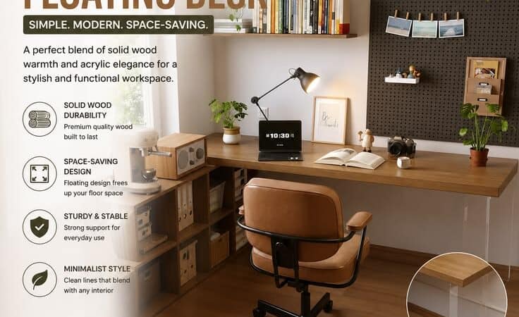 Nordic Acrylic Floating Desk | Modern Solid Wood Corner Computer Desk for Home Office
