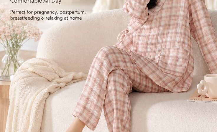 Women’s Plus-Size Maternity Pajama Set | Cotton Nursing & Postpartum Loungewea