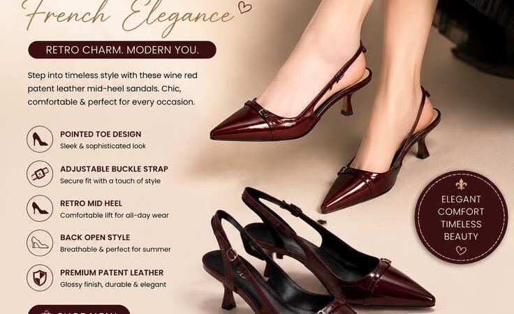 ✨ Wine Red Patent Leather Slingback Heels | Elegant French Style Women’s Shoes