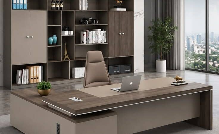 Modern Executive Office Desk & Manager Chair Set