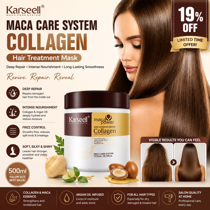 Karseell Collagen Hair Mask 500ml | Deep Repair Hair Treatment with Argan Oil – 19% OFF