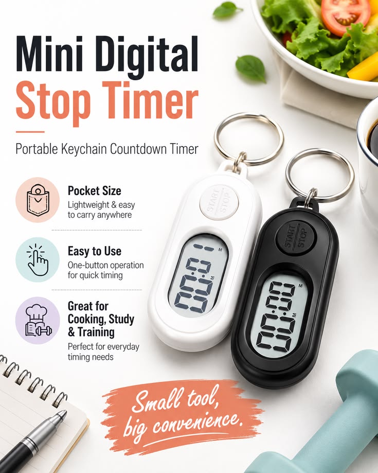 Mini Digital Stop Timer Keychain for Cooking & Training