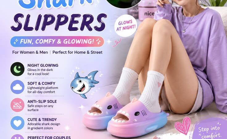 Cute Cartoon Shark Slippers for Women | Gradient Platform Summer Slides | Glow in the Dark
