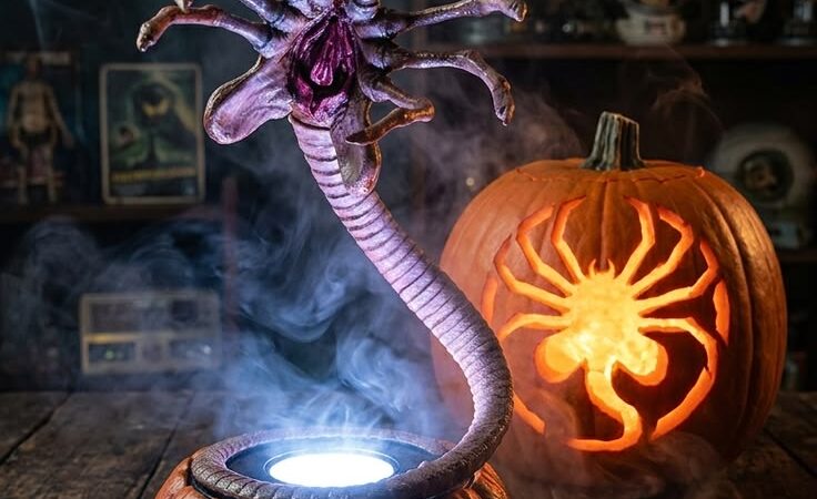 Alien Facehugger Lamp Nightlight,Flashing Halloween Pumpkin Decor with LED Lights, Horror Atmospher