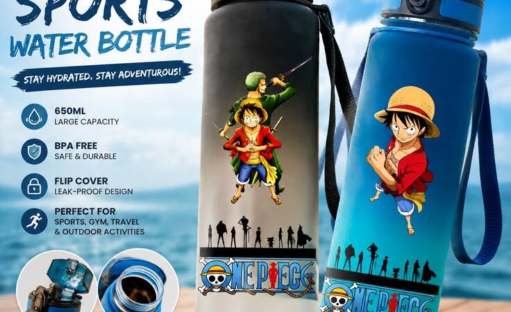 650ML Anime Sports Water Bottle – One Piece Luffy & Zoro Flip Cover Bottle