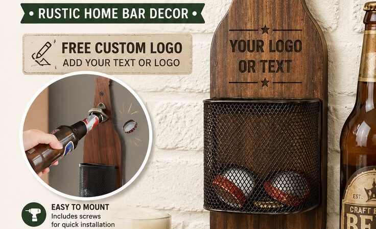 Custom Wooden Wall-Mounted Bottle Opener with Cap Catcher