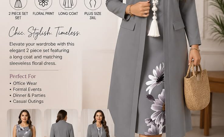 Elegant Women’s 2-Piece Coat & Floral Dress Set