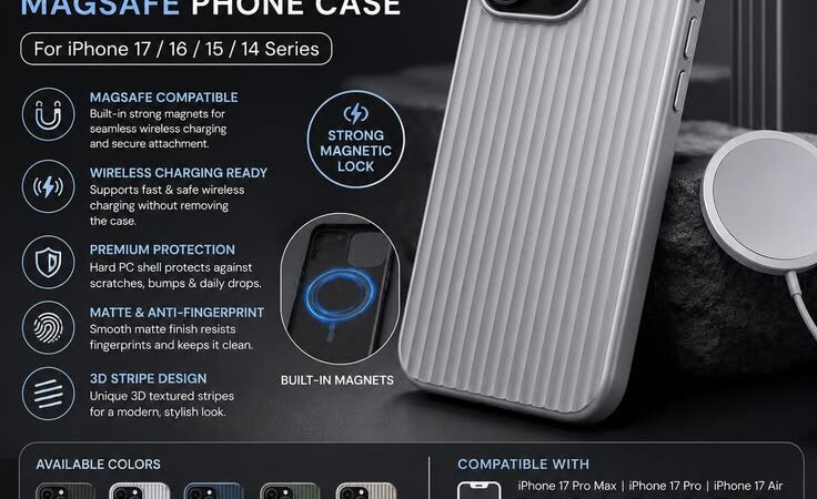 3D Stripe MagSafe Case for iPhone 17/16/15/14 Pro Max – Matte Wireless Charging Cover