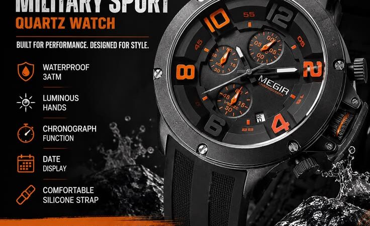 MEGIR Military Sport Chronograph Watch for Men | Luxury Black Waterproof Wristwatch