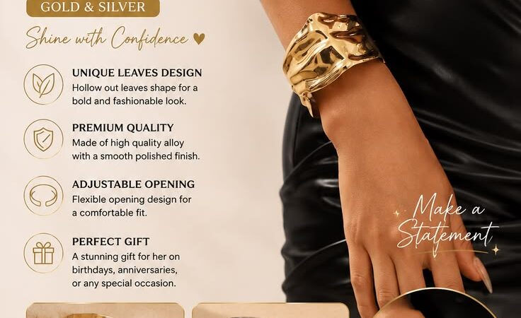 ✨ Trendy Gold & Silver Wide Cuff Bracelet for Women | Bold Statement Bangle Jewelry
