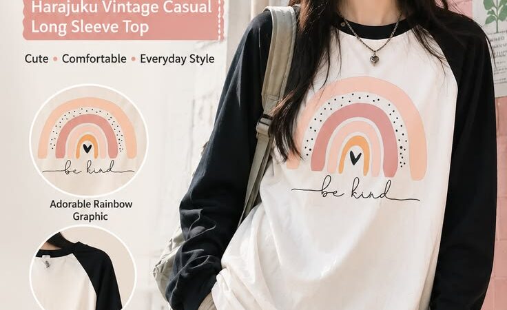 Be Kind Rainbow Long-Sleeve T-Shirt | Harajuku Vintage Casual Top