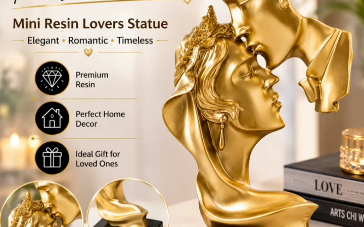Mini Resin Lovers Statue – Romantic Kissing Couple Sculpture for Home, Office & Wine Cabinet Decor