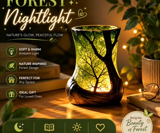 Forest Bedside Table Lamp – Nature-Inspired Ambient Night Light for Bedroom,Office, Reading Corner