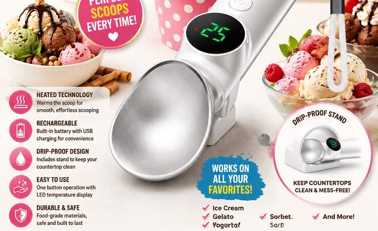 Heated Ice Cream Scoop – Rechargeable Electric Scooper for Easy Serving