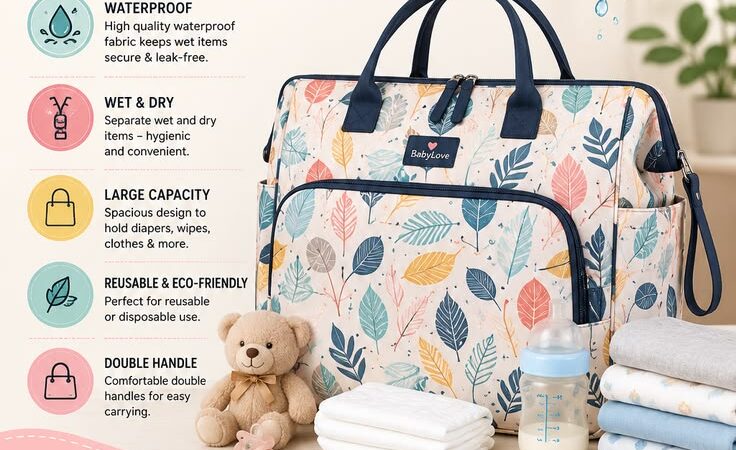 Waterproof Baby Mummy Bag | Wet & Dry Diaper Bag with Double Handles
