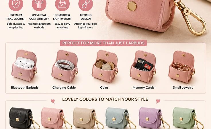 Luxury Leather Earbud Case | Cute Universal Bluetooth Earphone Holder with Keyring