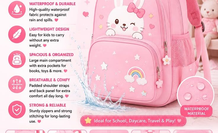 Pink Kids Waterproof Backpack – Lightweight School Bag for Girls & Toddlers