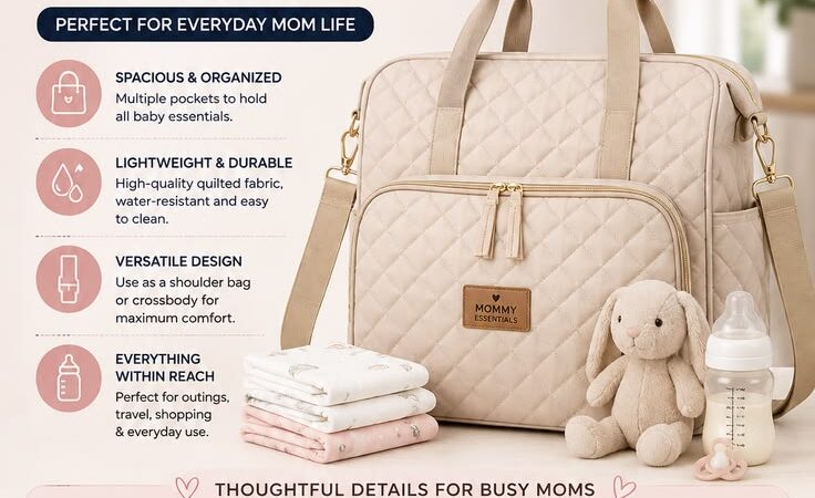 Stylish Quilted Diaper Bag | Lightweight Large Capacity Baby Bag for Moms