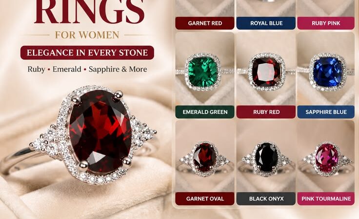 Silver Plated Gemstone Rings for Women – Ruby, Emerald & Sapphire Style