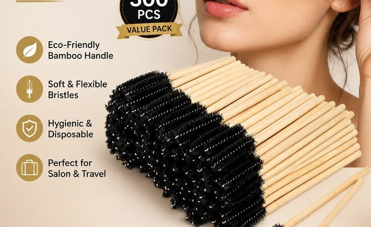 Disposable Mascara Wands with Bamboo Handle – Eyelash Extension Spoolie Brushes for Eyebrow & Makeup