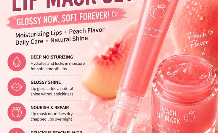 2PCS Peach Lip Gloss & Lip Mask Set 🍑 | Moisturizing Lip Care