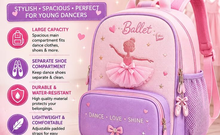 🩰 Ruoru Girls Ballet Dance Backpack | Cute Pink & Purple Ballerina Bag
