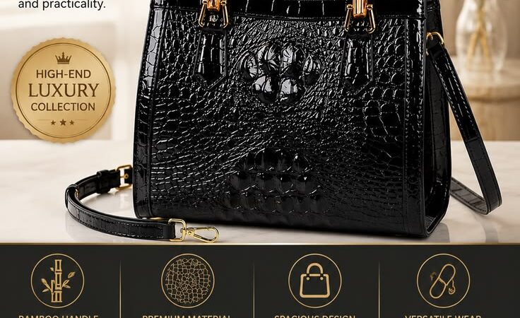 2026 New Crocodile Pattern Mom Bag – Luxury Bamboo Handle Handbag, Elegant Shoulder & Crossbody