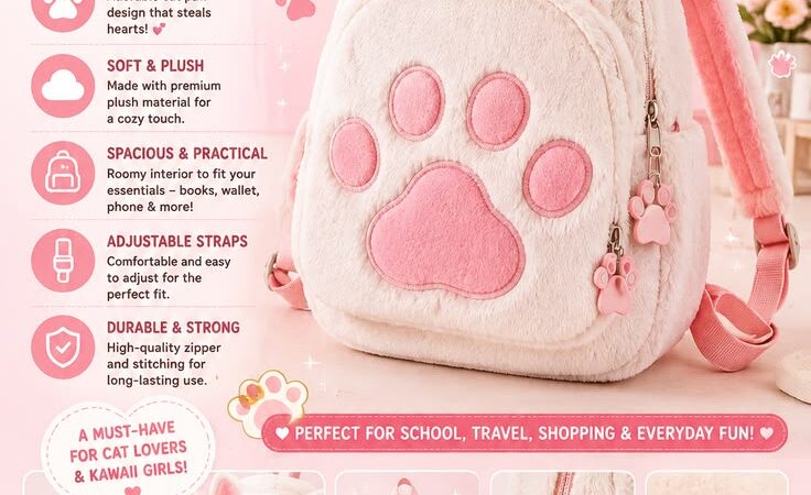 Cute Cat Paw Plush Backpack – Soft Furry Cartoon Backpack for Girls & Women