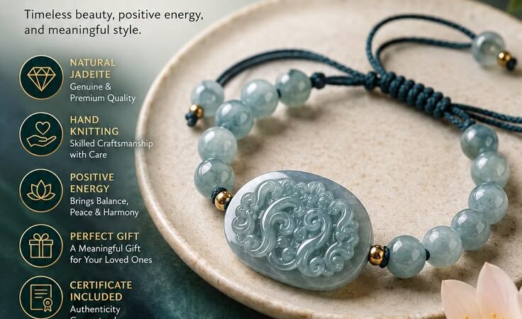 Natural Jadeite Blue Water Beaded Bracelet – Luxury Hand-Knitted Jewelry Gift