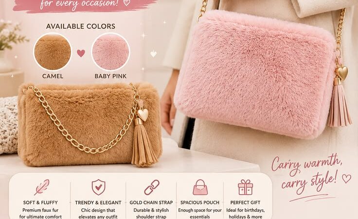 Luxury Faux Fur Crossbody Bag for Women | Soft Winter Clutch Purse with Chain Strap