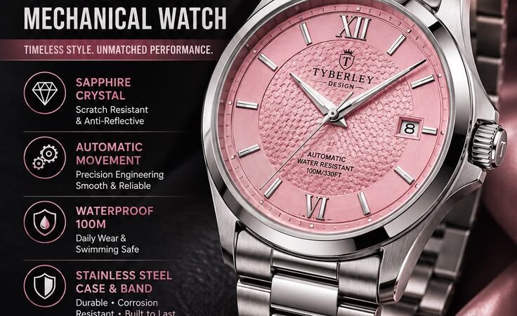 💗 TYBERLEY 2026 Luxury Automatic Watch – Pink Sapphire Mechanical Watch for Men